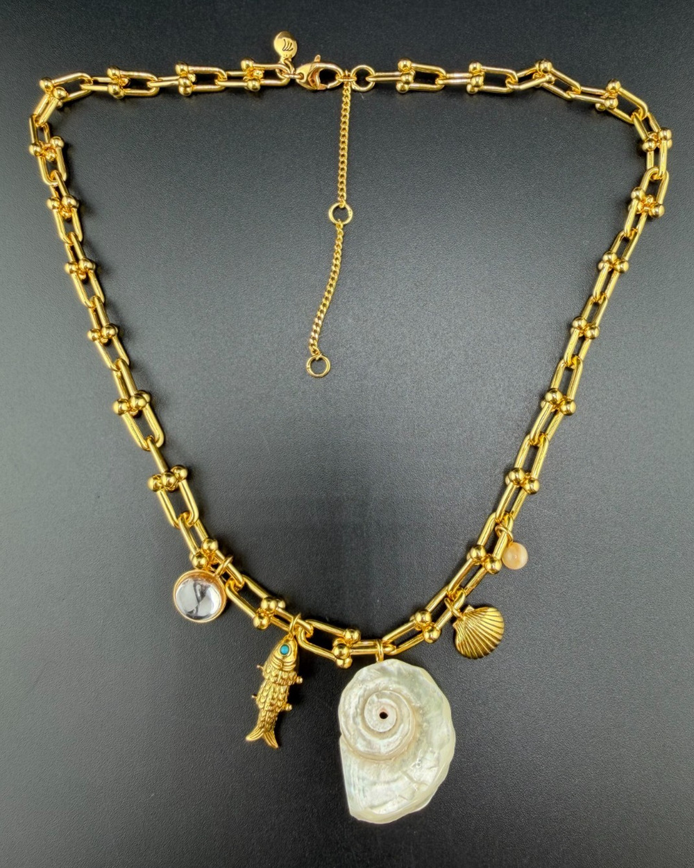 Madewell Gold Plated Brass Mother of Pearl U-Link Chain Charm Necklace